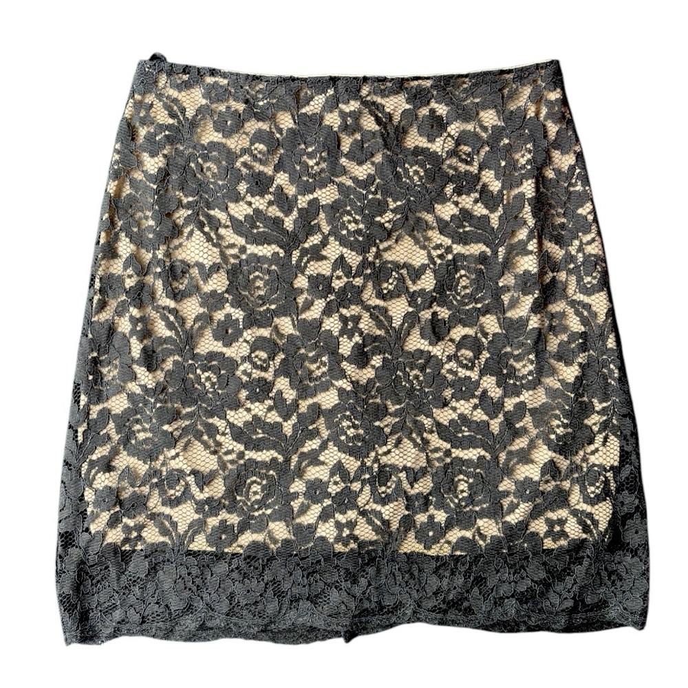 Black Lace Tan Lined Slip Lingerie Pencil Skirt Size S